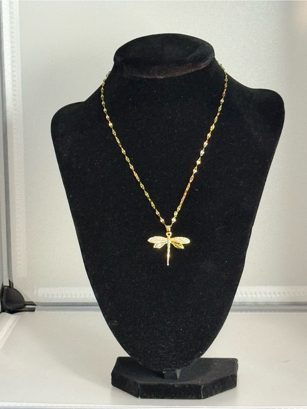 New Arrivals! Stainless Steel GoldTone Dragonfly Necklace with Rhinestone Wings